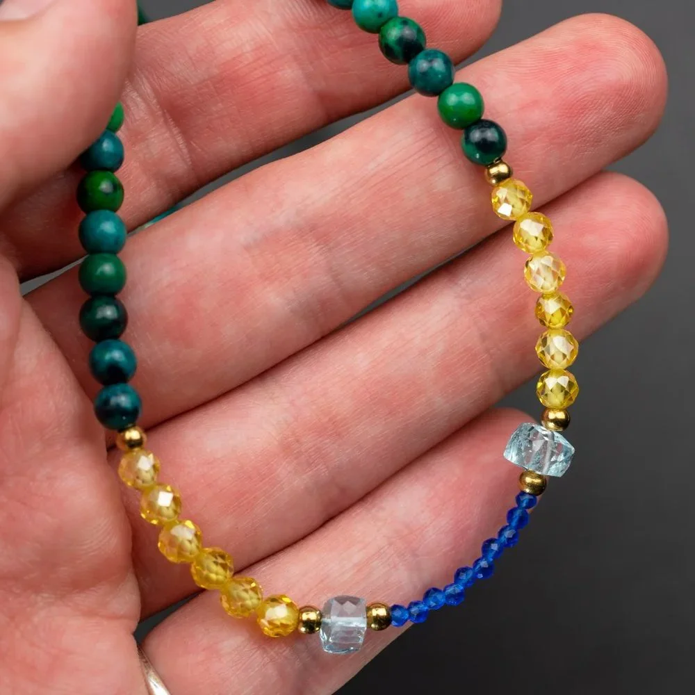 Colorful multi stone bead necklace short, unusual tiny gemstone crystal choker